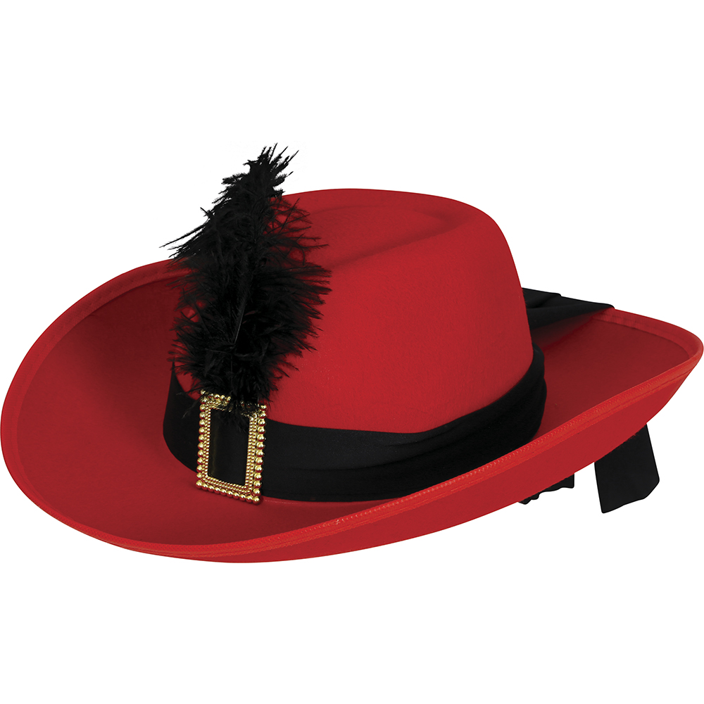 CAPPELLO ROSSO DA MOSCHETTIERE CON PIUMA IN FELTRO ACCESSORIO TRAVESTIMENTO CARNEVALE BAMBINO - 13098