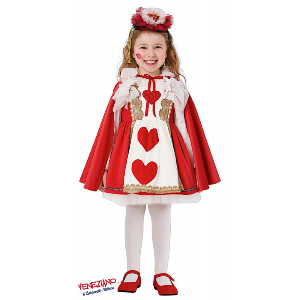 VESTITO CARNEVALE REGINA DI CUORI DELUXE COSTUME TRAVESTIMENTO BAMBINA