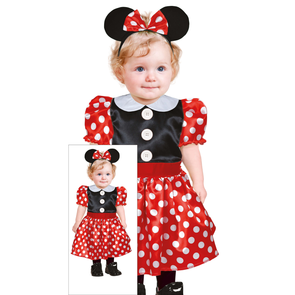 COSTUME TOPOLINA ABITO E CERCHIETTO CON ORECCHIE TRAVESTIMENTO MINNIE CARNEVALE - 8205
