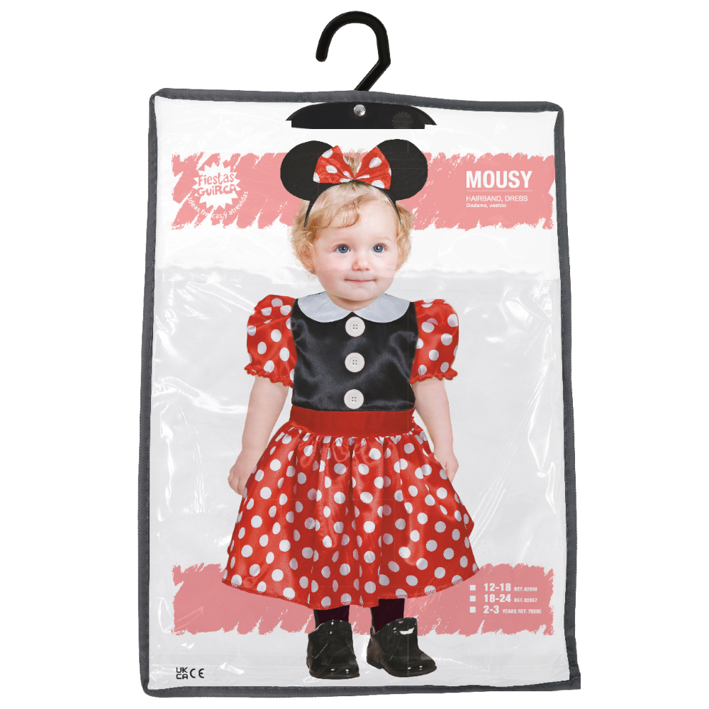 COSTUME TOPOLINA ABITO E CERCHIETTO CON ORECCHIE TRAVESTIMENTO MINNIE CARNEVALE - 8205