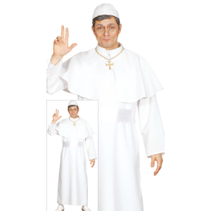 COSTUME DA PAPA UOMO TRAVESTIMENTO CARNEVALE CON SOTTANA MANTELLO ZUCCHETTO CINTURA FESTE A TEMA - 8041
