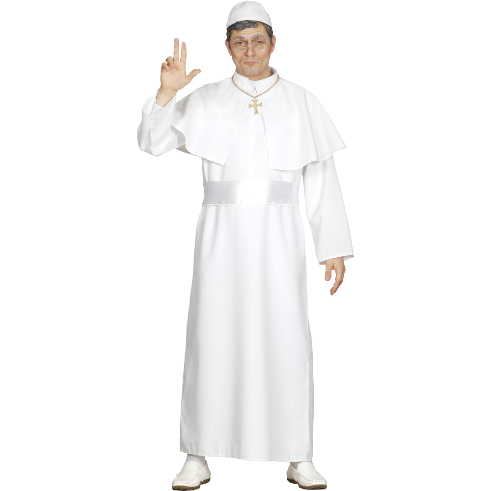 COSTUME DA PAPA UOMO TRAVESTIMENTO CARNEVALE CON SOTTANA MANTELLO ZUCCHETTO CINTURA FESTE A TEMA - 8041