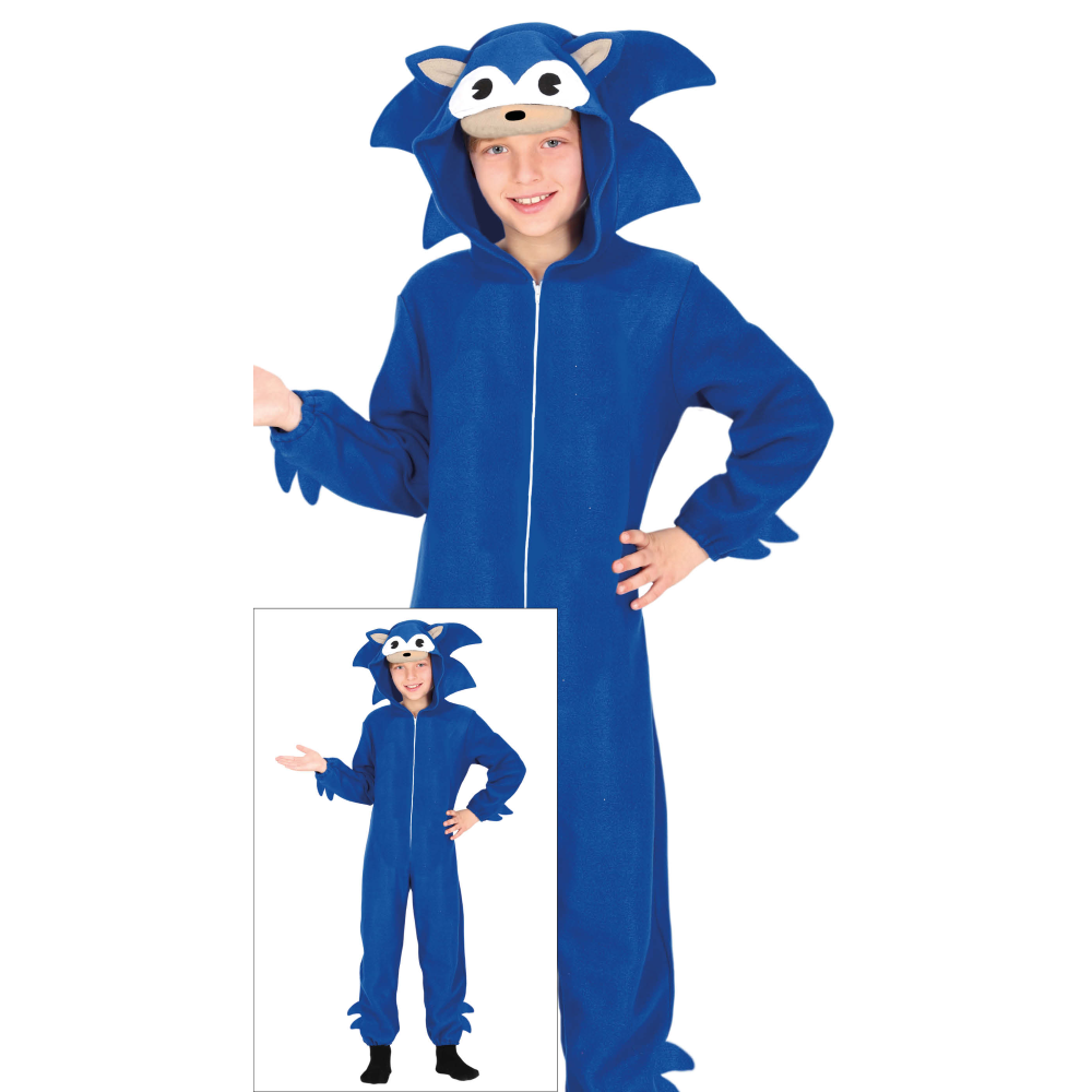 COSTUME DA RICCIO BLU TUTA CON CAPPUCCIO TRAVESTIMENTO CARNEVALE COSPLAY SONIC - 8100