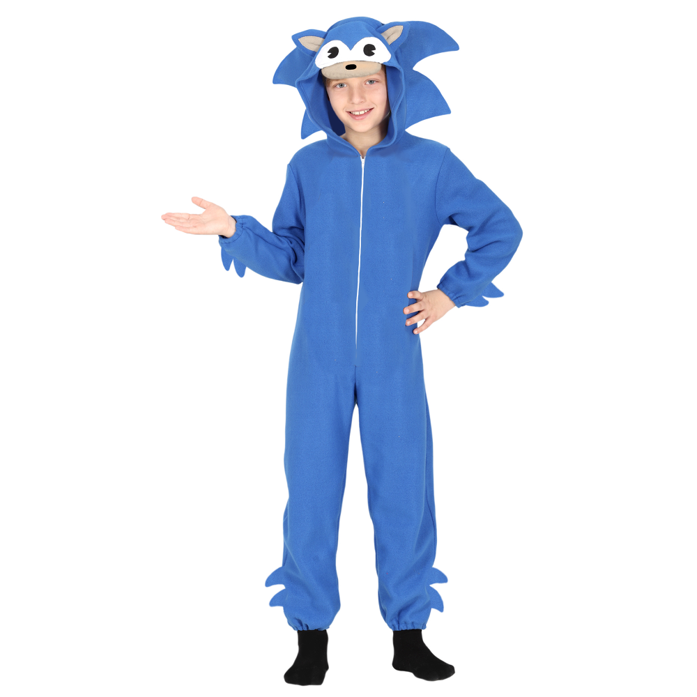 COSTUME DA RICCIO BLU TUTA CON CAPPUCCIO TRAVESTIMENTO CARNEVALE COSPLAY SONIC - 8100