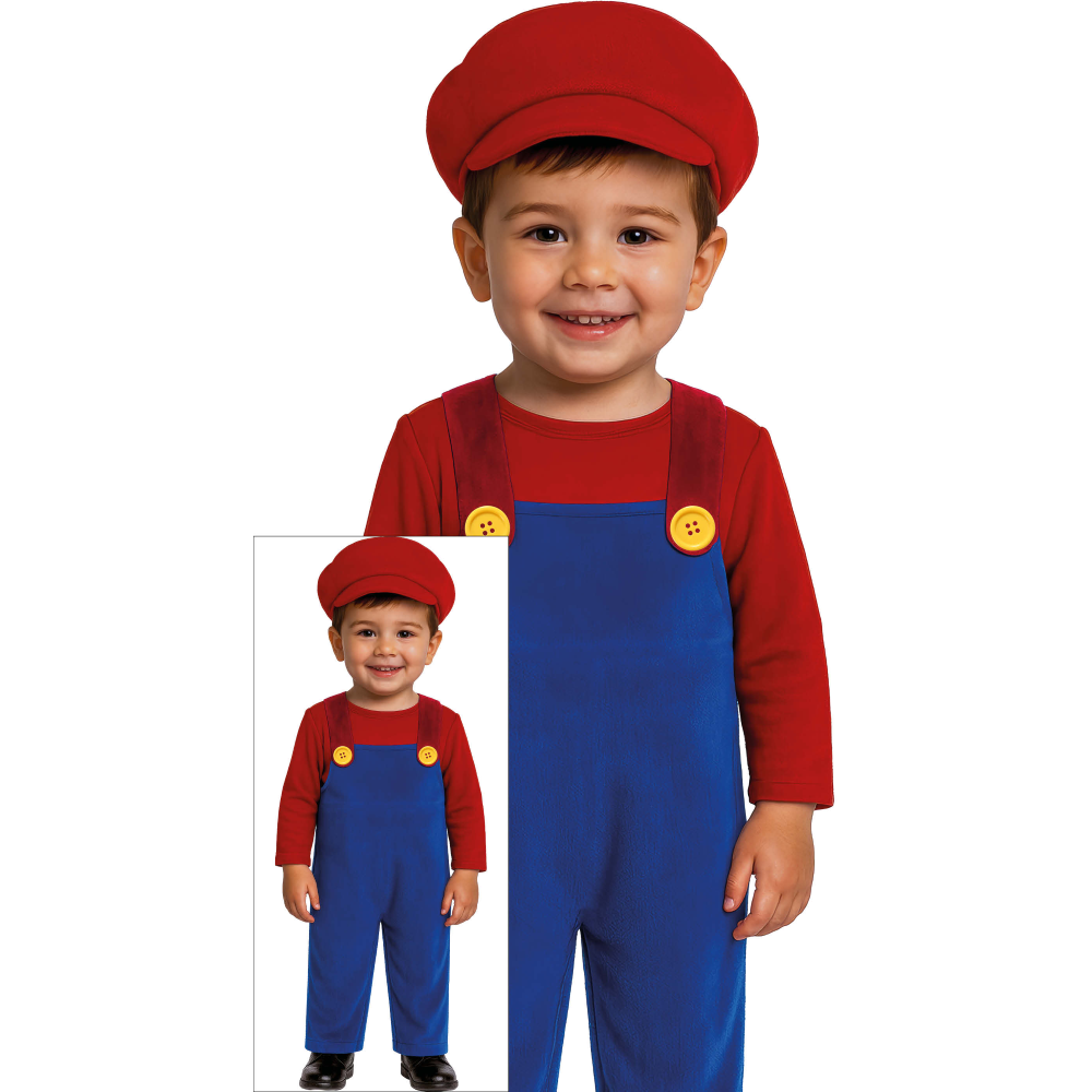 COSTUME DA MACCHINISTA TRENO IDRAULICO TUTA BERRETTO TRAVESTIMENTO CARNEVALE COSPLAY SUPER MARIO- 8200