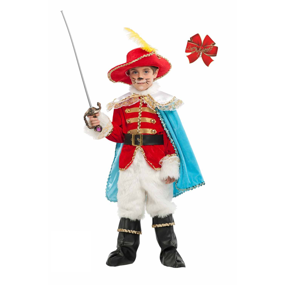 COSTUME VESTITO ABITO TRAVESTIMENTO CARNEVALE BAMBINO GATTO CON GLI STIVALI LUSSO 53223