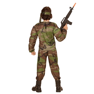 VESTITO CARNEVALE + ACCESSORI SUPER SOLDATO MUSCOLOSO COSTUME FUCILE D'ASSALTO TRUCCO 11/13 ANNI TRAVESTIMENTO - 0051+7084M+02412