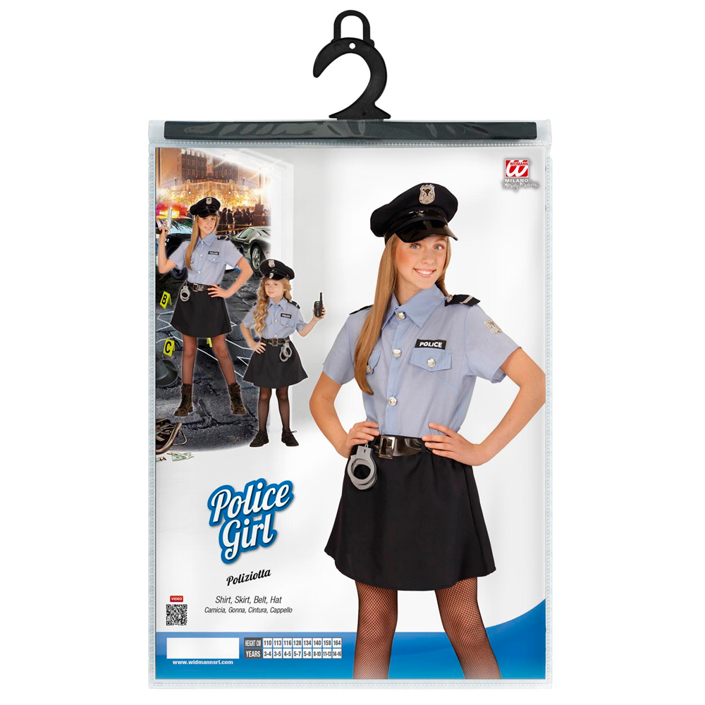 VESTITO CARNEVALE + ACCESSORI POLIZIOTTA COSTUME PISTOLA MANETTE 5/7 ANNI TRAVESTIMENTO - 0400+2413D+2775P