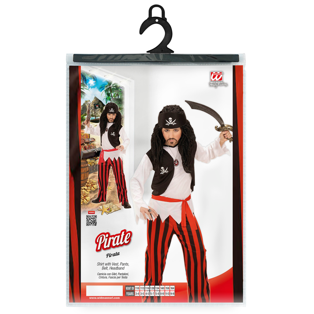 VESTITO CARNEVALE + ACCESSORI PIRATA COSTUME SCIABOLA 8/10 ANNI TRAVESTIMENTO - 0723+7007B