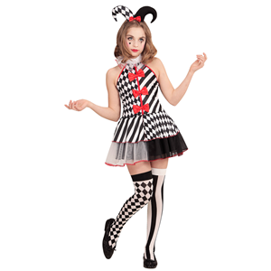 VESTITO CARNEVALE + ACCESSORI ARLECCHINA ABITO COPRICAPO SCETTRO CALZE 8/10 ANNI TRAVESTIMENTO - 1902+1914K+30005