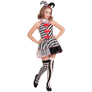VESTITO CARNEVALE + ACCESSORI ARLECCHINA ABITO COPRICAPO SCETTRO CALZE 8/10 ANNI TRAVESTIMENTO - 1902+1914K+30005