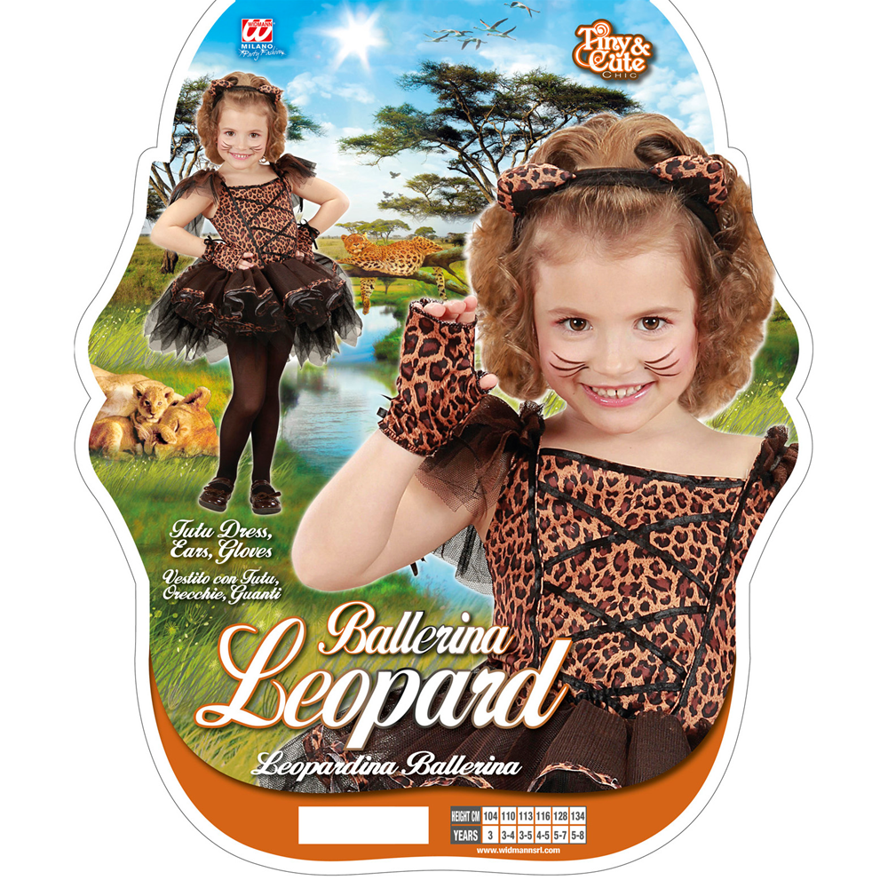 COSTUME VESTITO ABITO TRAVESTIMENTO CARNEVALE BAMBINA LEOPARDO BALLERINA