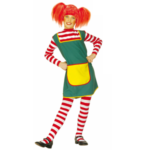 VESTITO CARNEVALE + ACCESSORI NAUGHTY GIRL PIPPI COSTUME PARRUCCA CALZE 4/5 ANNI TRAVESTIMENTO - 3607+01234+6288M