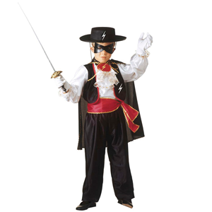 VESTITO CARNEVALE + ACCESSORI ZORRO EROE BANDITO MASCHERATO COSTUME CAPPELLO FIORETTO 3/4 ANNI TRAVESTIMENTO - 3682+3411Z+6765Z