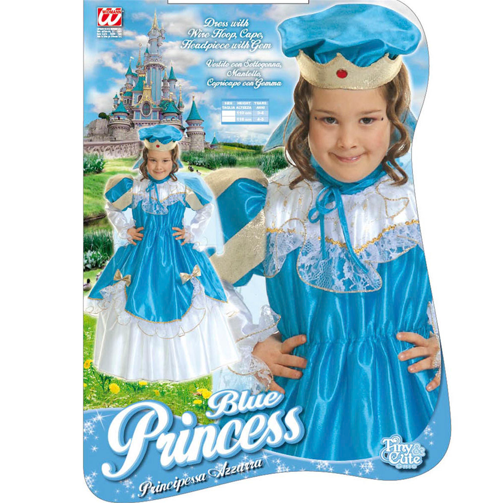COSTUME VESTITO ABITO TRAVESTIMENTO CARNEVALE BAMBINA PRINCIPESSA AZZURRA