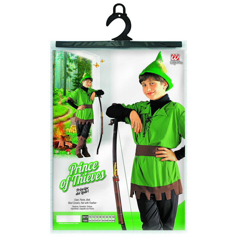 VESTITO CARNEVALE + ACCESSORI ROBIN HOOD CASACCA PANTALONI CAPPELLO ARCO 8/10 ANNI TRAVESTIMENTO - 3836+23935