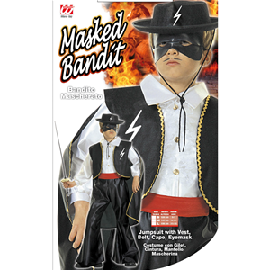 VESTITO CARNEVALE + ACCESSORI ZORRO BANDITO MASCHERATO COSTUME CAPPELLO FIORETTO 11/13 ANNI TRAVESTIMENTO - 3867+6765Z+3411Z