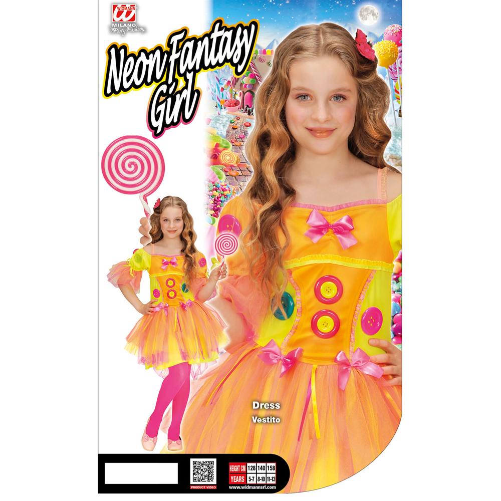 COSTUME VESTITO ABITO TRAVESTIMENTO CARNEVALE BAMBINA NEON FANTASY GIRL