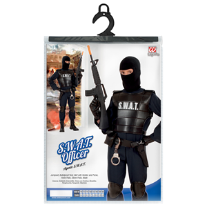 VESTITO CARNEVALE + ACCESSORI AGENTE SWAT COSTUME GIUBOTTO ANTIPROIETTILE FUCILE ELMO MANETTE 11/13 ANNI TRAVESTIMENTO - 5534+28225+7084M+2413D