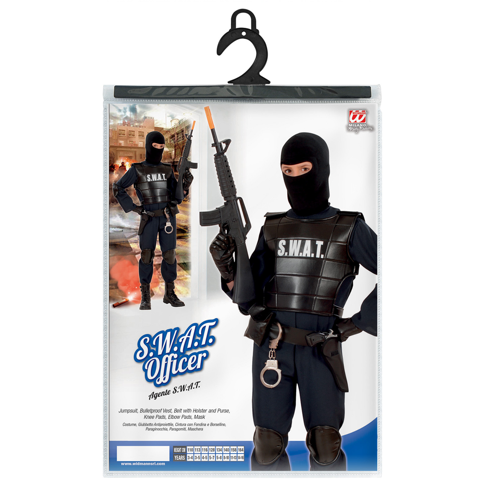 VESTITO CARNEVALE + ACCESSORI AGENTE SWAT COSTUME GIUBOTTO ANTIPROIETTILE FUCILE ELMO MANETTE 11/13 ANNI TRAVESTIMENTO - 5534+28225+7084M+2413D