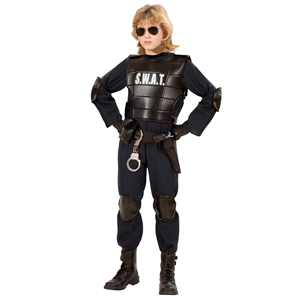 VESTITO CARNEVALE + ACCESSORI AGENTE SWAT COSTUME GIUBOTTO ANTIPROIETTILE FUCILE ELMO MANETTE 11/13 ANNI TRAVESTIMENTO - 5534+28225+7084M+2413D