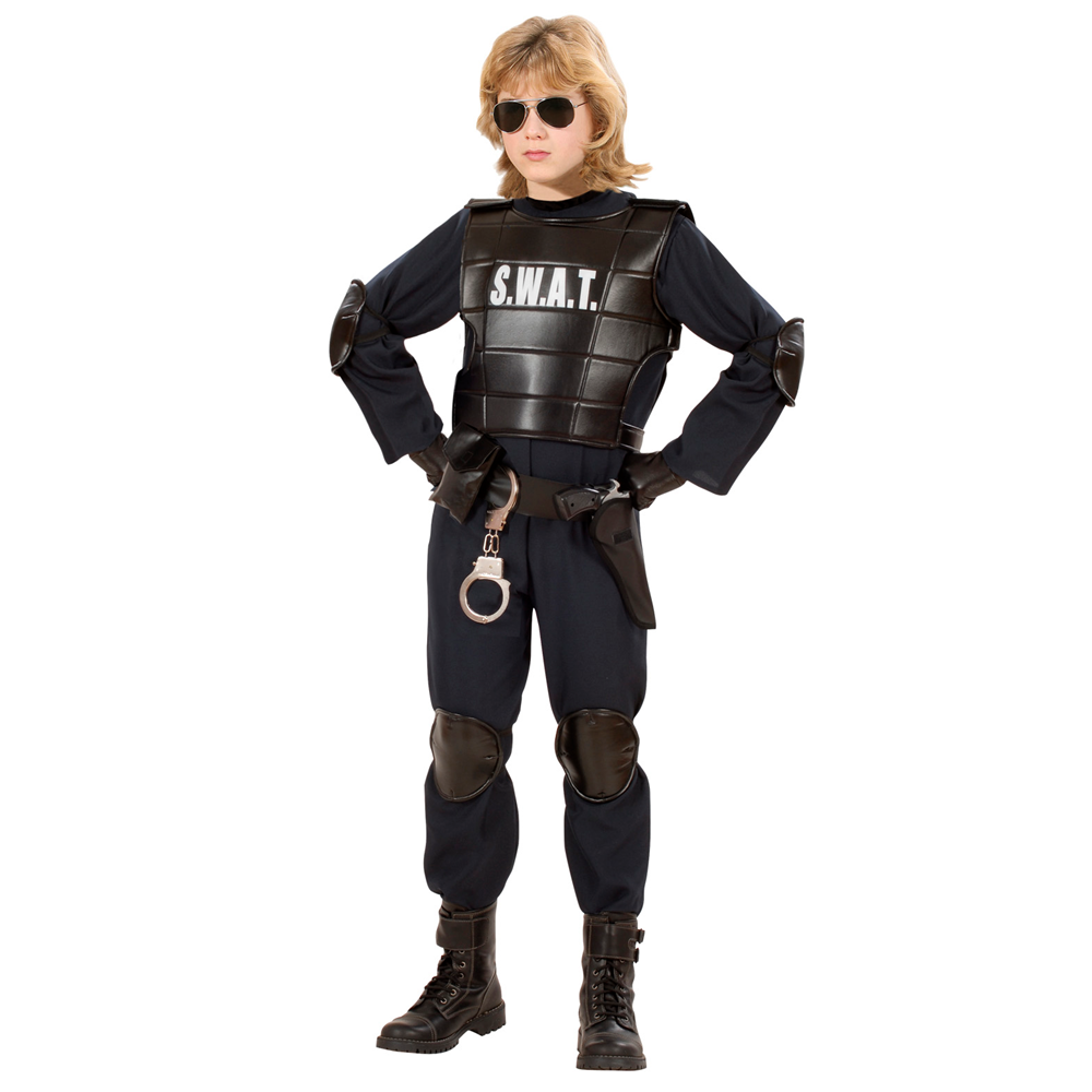 VESTITO CARNEVALE + ACCESSORI AGENTE SWAT COSTUME GIUBOTTO ANTIPROIETTILE FUCILE ELMO MANETTE 11/13 ANNI TRAVESTIMENTO - 5534+28225+7084M+2413D