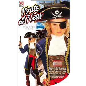 VESTITO CARNEVALE + ACCESSORI PIRATA DEI 7 MARI COSTUME CAPPELLO PISTOLA 11/13 ANNI TRAVESTIMENTO - 5560+04859