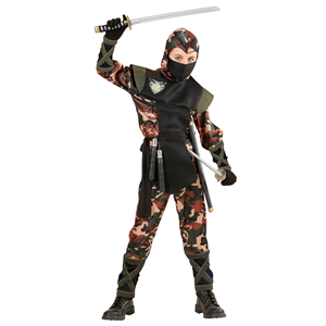 VESTITO CARNEVALE + ACCESSORI SOLDATO NINJA COSTUME NUNCHAKU SPADA SAI SPADA GIAPPONESE NINJA CON FODERO 8/10 ANNI TRAVESTIMENTO - 7652+6766N+8711S+2728Q 