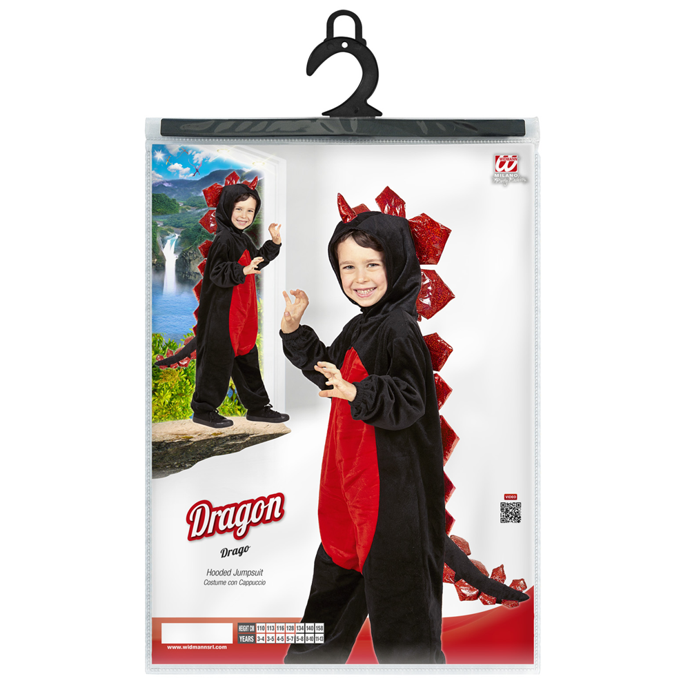 COSTUME VESTITO ABITO TRAVESTIMENTO CARNEVALE BAMBINO DRAGO NERO IN PELUCHE
