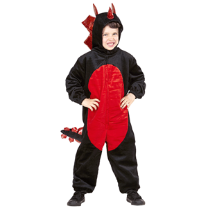 COSTUME VESTITO ABITO TRAVESTIMENTO CARNEVALE BAMBINO DRAGO NERO IN PELUCHE