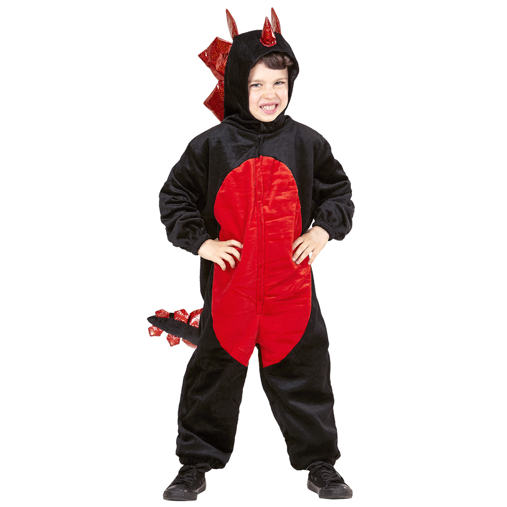 COSTUME VESTITO ABITO TRAVESTIMENTO CARNEVALE BAMBINO DRAGO NERO IN PELUCHE