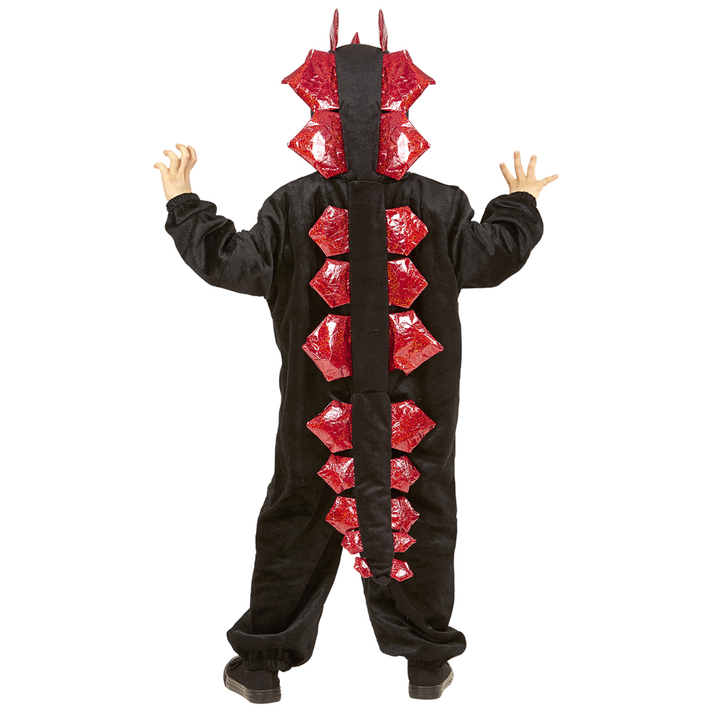COSTUME VESTITO ABITO TRAVESTIMENTO CARNEVALE BAMBINO DRAGO NERO IN PELUCHE