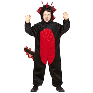 COSTUME VESTITO ABITO TRAVESTIMENTO CARNEVALE BAMBINO DRAGO NERO IN PELUCHE