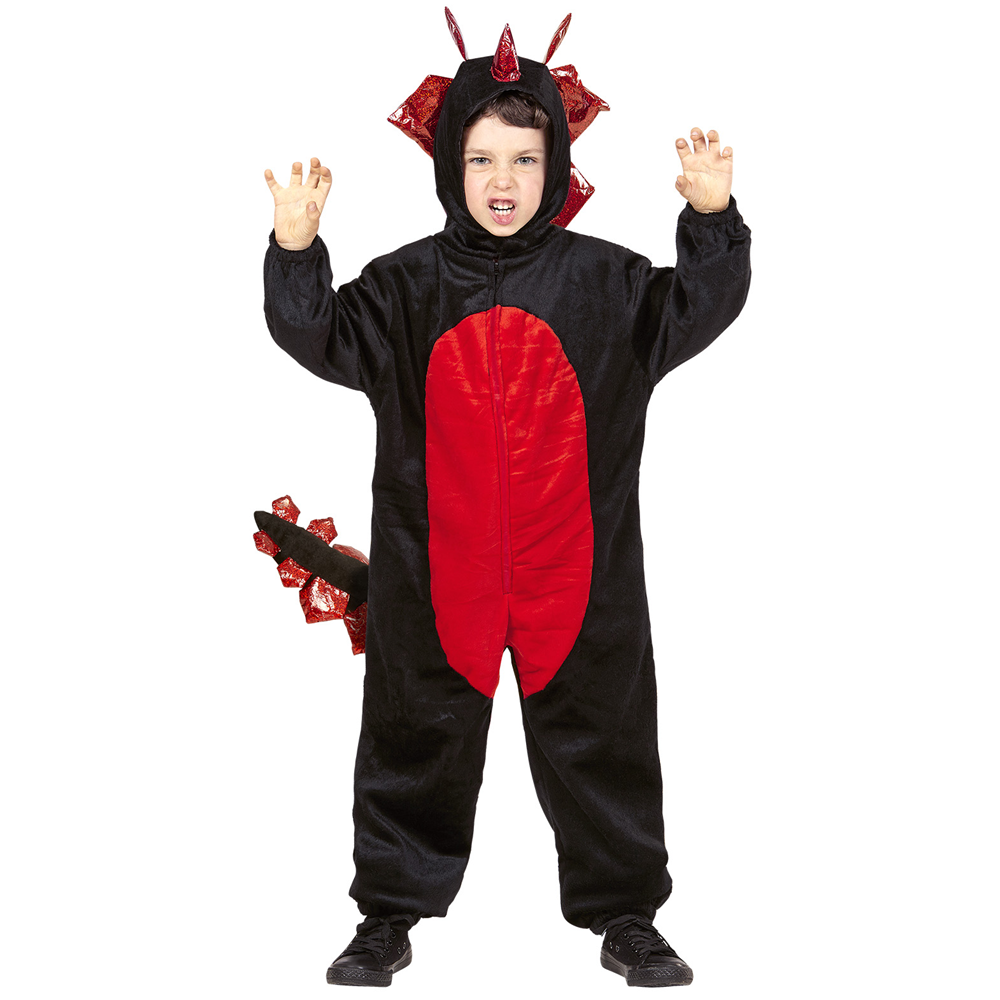 COSTUME VESTITO ABITO TRAVESTIMENTO CARNEVALE BAMBINO DRAGO NERO IN PELUCHE