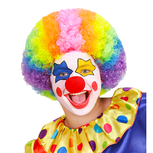 VESTITO CARNEVALE + ACCESSORI CLOWN COSTUME PARRUCCA TROMBA SET TRUCCO CON NASO 4/5 ANNI TRAVESTIMENTO - 0257+4044N+74590+2720T