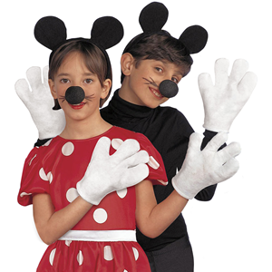SET TRAVESTIMENTO TOPOLINO ORECCHIE NASO GUANTI ACCESSORI ABITO VESTITO CARNEVALE BAMBINO