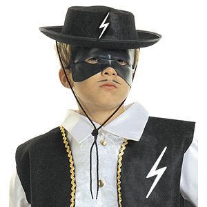 VESTITO CARNEVALE + ACCESSORI ZORRO EROE BANDITO MASCHERATO COSTUME CAPPELLO FIORETTO 3/4 ANNI TRAVESTIMENTO - 3682+3411Z+6765Z