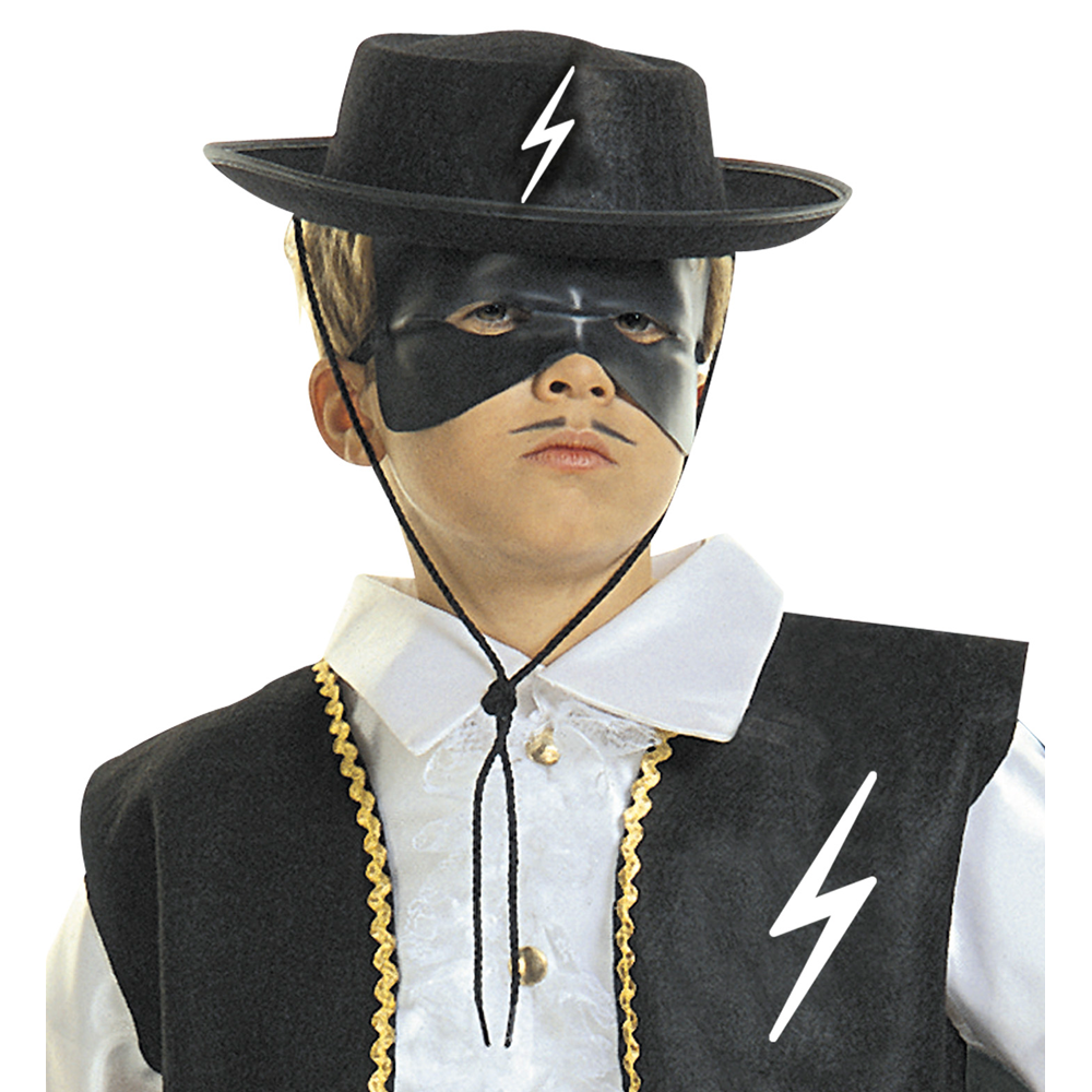 VESTITO CARNEVALE + ACCESSORI ZORRO EROE BANDITO MASCHERATO COSTUME CAPPELLO FIORETTO 3/4 ANNI TRAVESTIMENTO - 3682+3411Z+6765Z