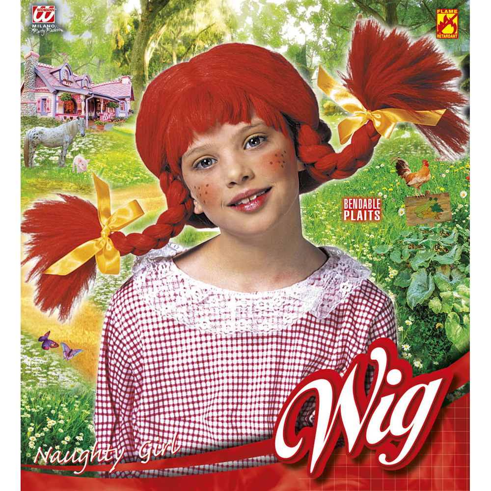 VESTITO CARNEVALE + ACCESSORI NAUGHTY GIRL PIPPI COSTUME PARRUCCA CALZE 4/5 ANNI TRAVESTIMENTO - 3607+01234+6288M