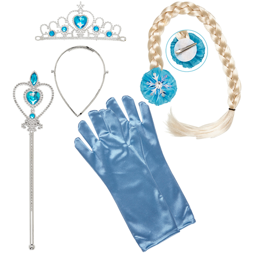 SET PRINCIPESSA DELLE NEVI CORONA BACCHETTA GUANTI TRECCIA ACCESSORI ABITO VESTITO CARNEVALE BAMBINA