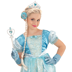 SET PRINCIPESSA DELLE NEVI CORONA BACCHETTA GUANTI TRECCIA ACCESSORI ABITO VESTITO CARNEVALE BAMBINA