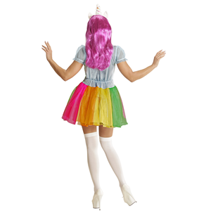 VESTITO CARNEVALE + ACCESSORI UNICORNO ABITO COPRICAPO PARRUCCA TRAVESTIMENTO (S)