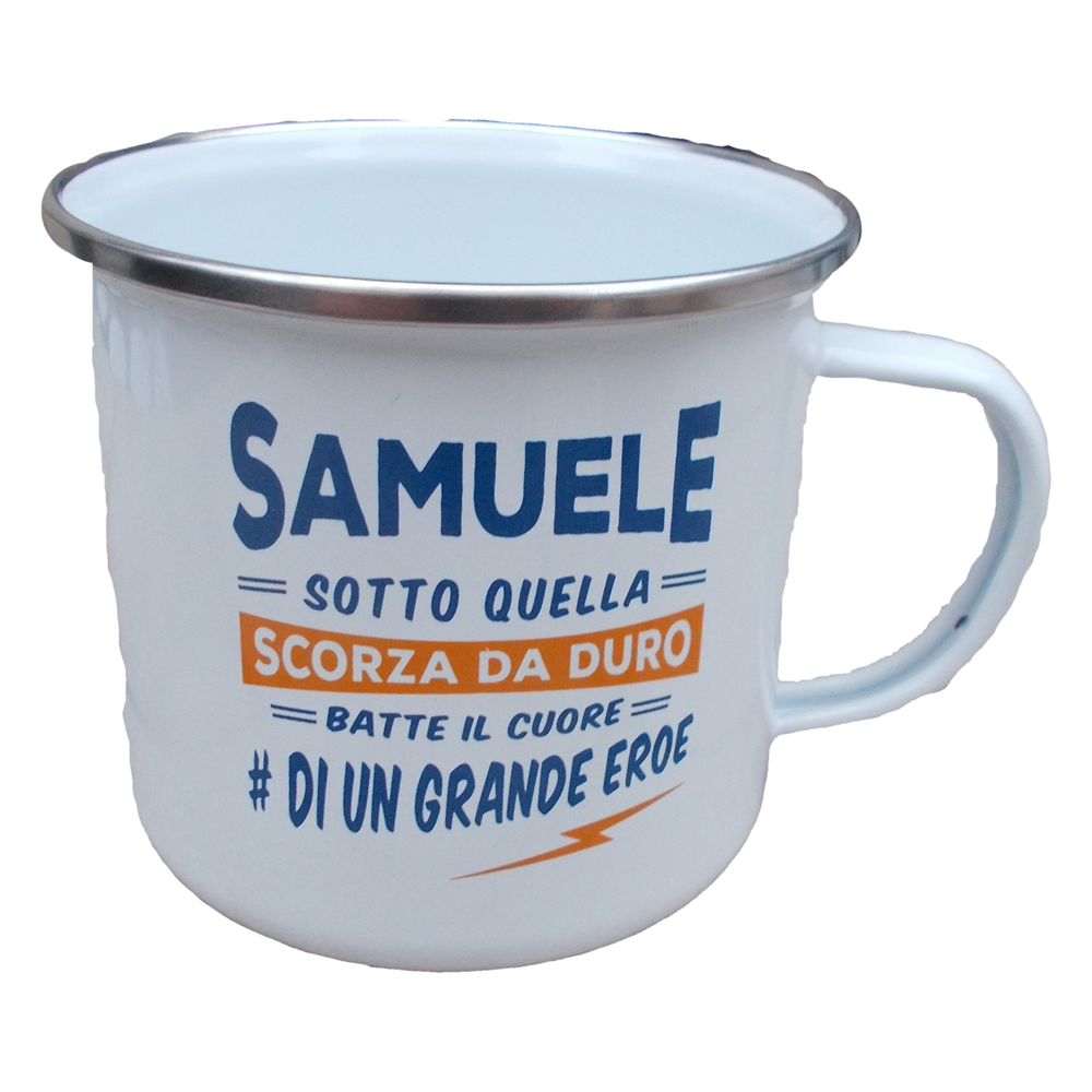 TAZZA IN METALLO SMALTATO CON DEDICA - SAMUELE - NOME TOP BLOKE - BM084