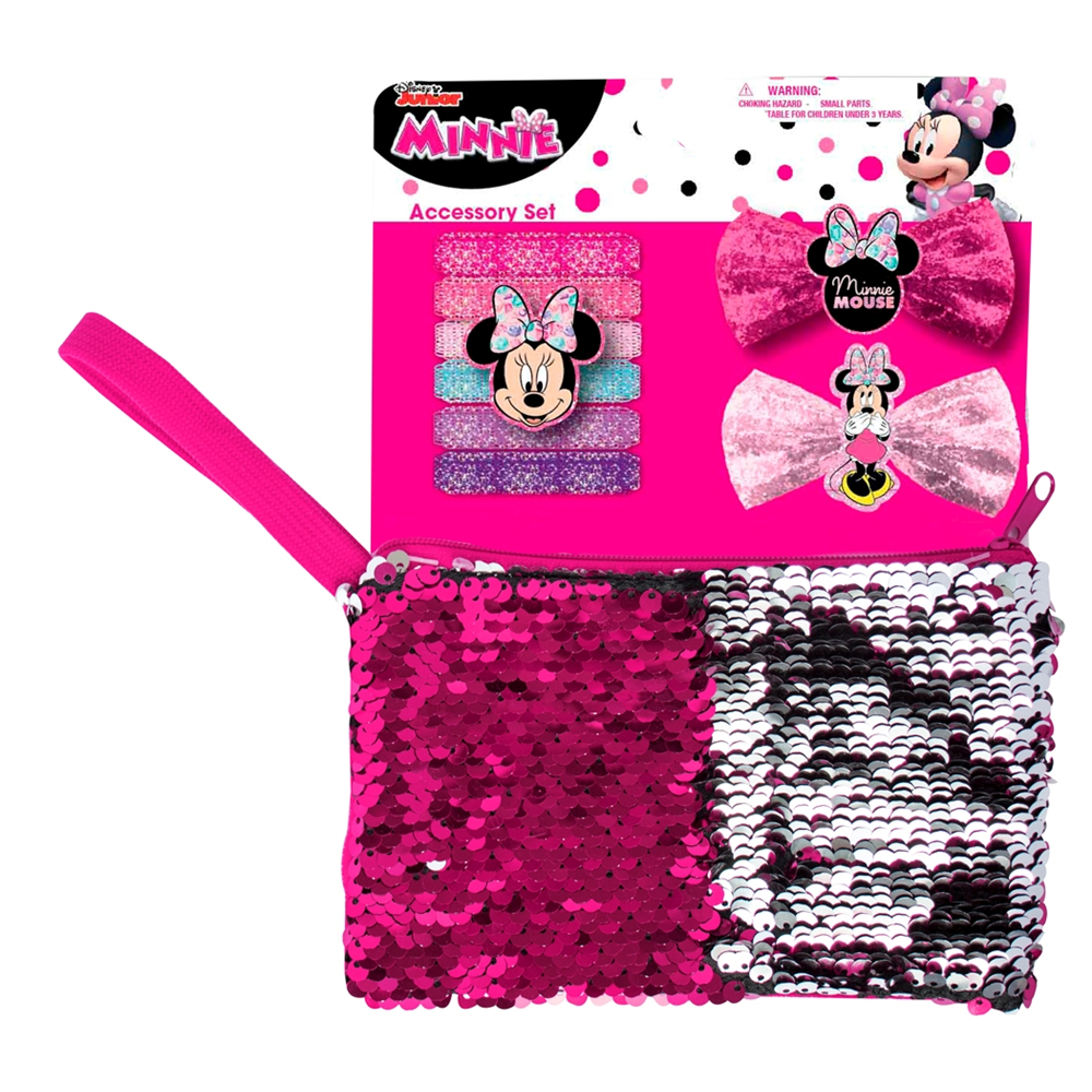 SET MINNIE MOUSE DISNEY SPECCHIETTO, 2 PINZE PER CAPELLI, BORSETTINA CON PAILETTES MAGICHE  - 63764