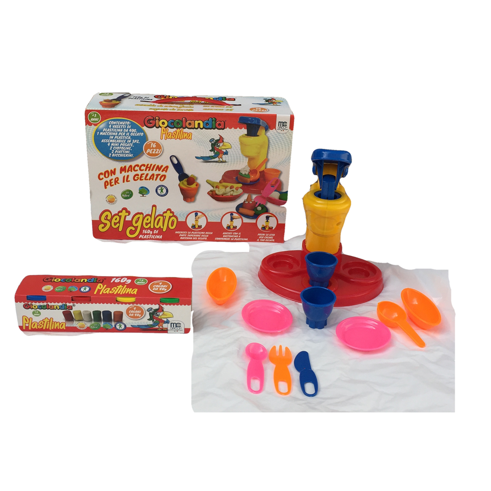 SET GELATO ATTIVITA' 16 PEZZI BAMBINO STAMPINI E STRUMENTI CON PLASTILINA PLASTICHINA - GL0011
