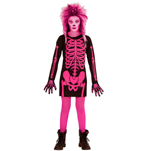 COSTUME VESTITO ABITO TRAVESTIMENTO CARNEVALE HALLOWEEN BAMBINA SCHELETRO ROSA - 0037