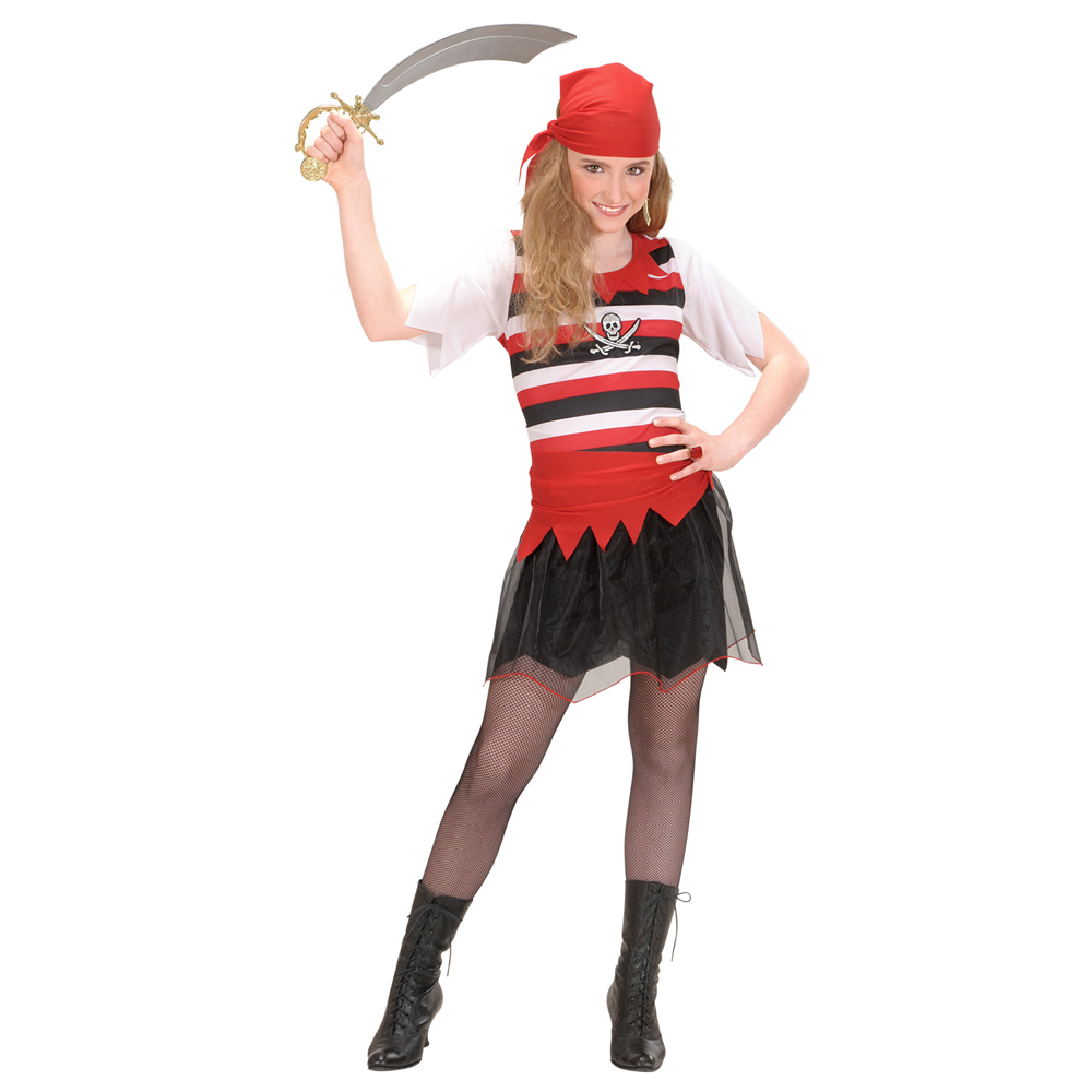 VESTITO CARNEVALE + ACCESSORI PIRATESSA VESTITO PISTOLA CALZE 11/13 ANNI TRAVESTIMENTO - 5853+4750R+04859
