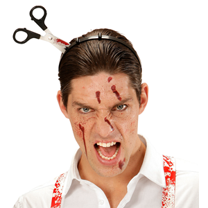 FORBICI INSANGUINATE IN TESTA ACCESSORI PER ABITO VESTITO TRAVESTIMENTO CARNEVALE HALLOWEEN 