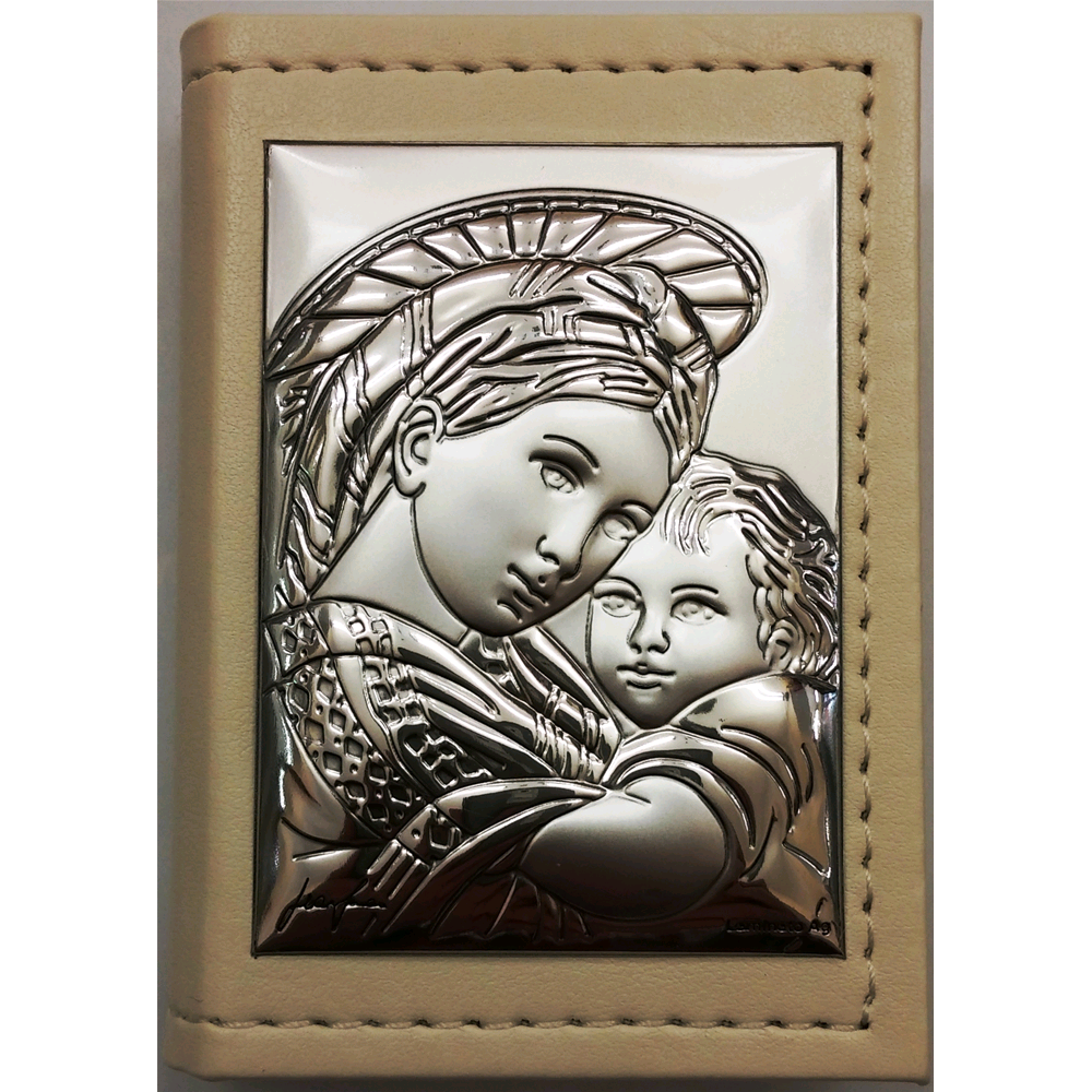 ROSARIO CON SCATOLA IN PELLE E ARGENTO BOMBONIERA PANNA CM. 9X5X2 - 2868000