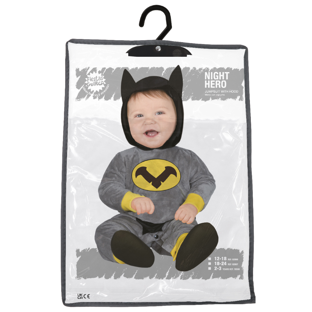 COSTUME EROE NOTTURNO TUTA CON CAPPUCCIO TRAVESTIMENTO CARNEVALE COSPLAY BATMAN - 8206